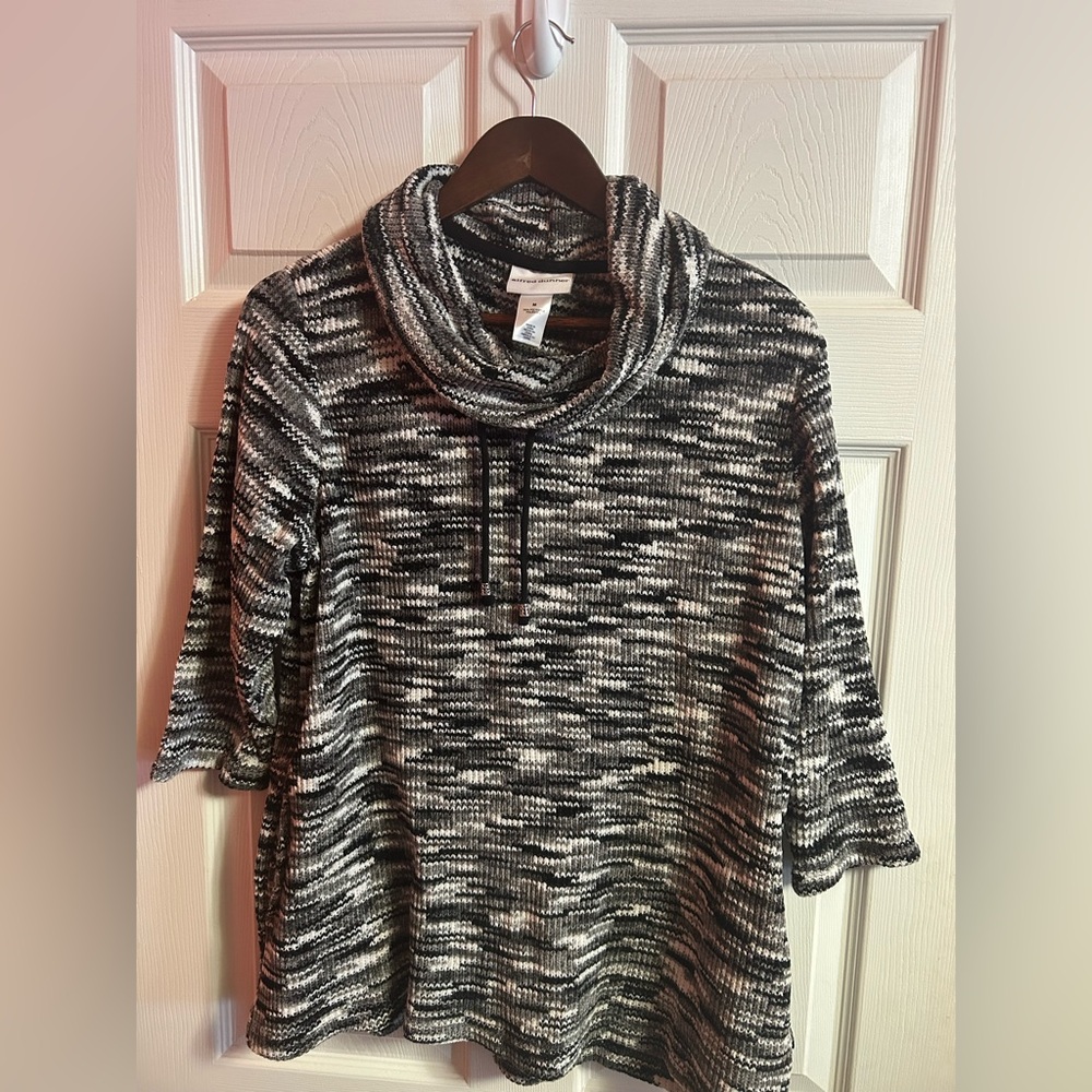Alfred Dunner Black and White Cowl Neck Sweater